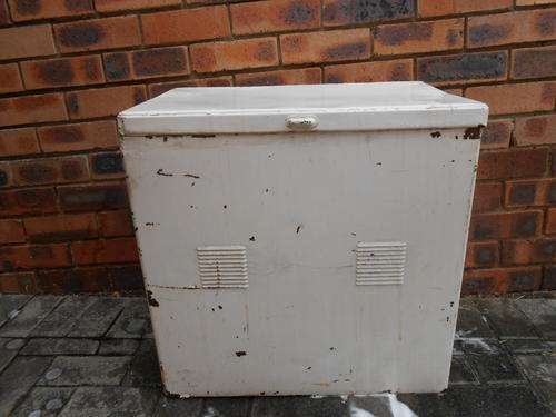 Vintage White Metal Laundry Container with handles